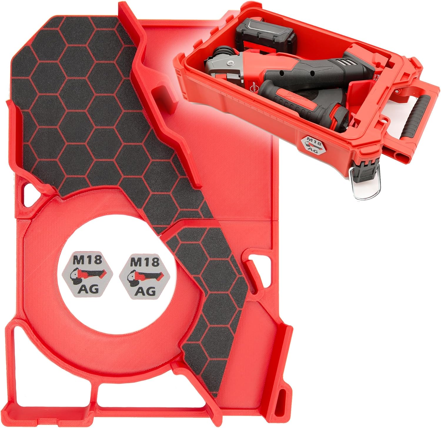 Packout Compact Tool Organizer for Milwaukee 2880-20 M18 FUEL Braking Grinder or 2686-20 M18 Brushless Cut-Off Grinder, with Storage for Accessories, Battery, and Discs — BOX AND TOOLS NOT INCLUDED