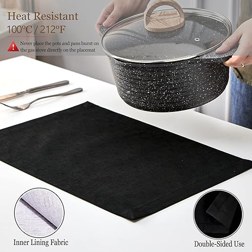 Miniatura 4 de Mebakuk Manteles individuales de tela, lavables a máquina, estilo lino, gruesos, resistentes al calor y fáciles de limpiar, manteles de tela para