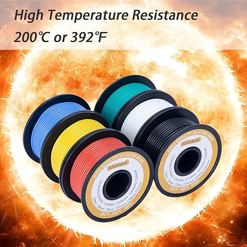 Vista 45 de ANAMIA Alambre de silicona de calibre 12 de 50 pies, color azul, flexible 12 AWG, cable de batería de cobre estañado trenzado, alta temperatura