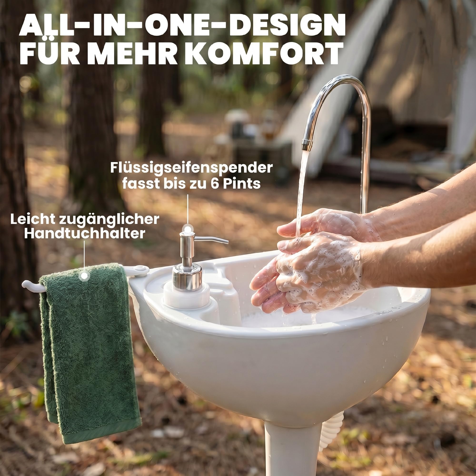 Outsunny Évier à Main Portable Station de Lavage Camping Jardin Extérieur Voyager avec Réservoir d'Eau 17L Pompe à Pied 83 x 50 x 103 cm Gris