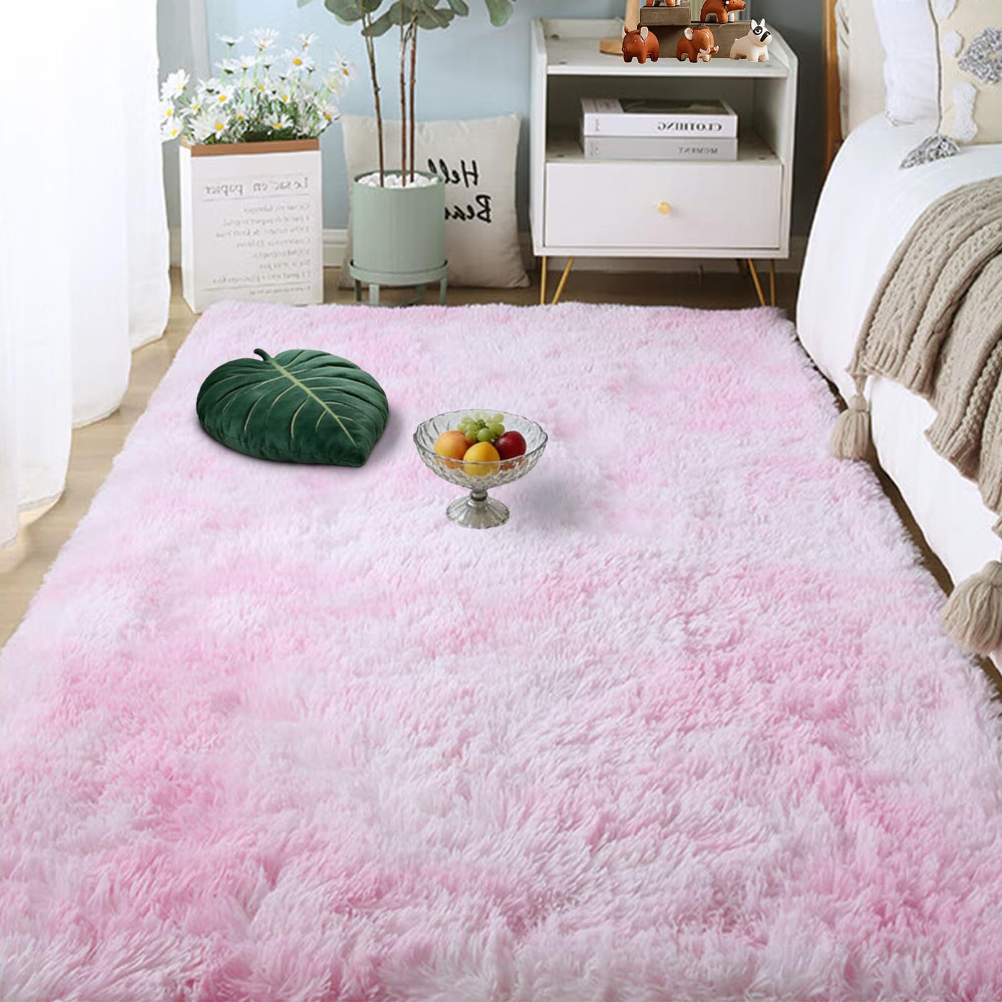 Tapis salon shaggy doux pour bébé avec dessous antidérapant sécurisé rose