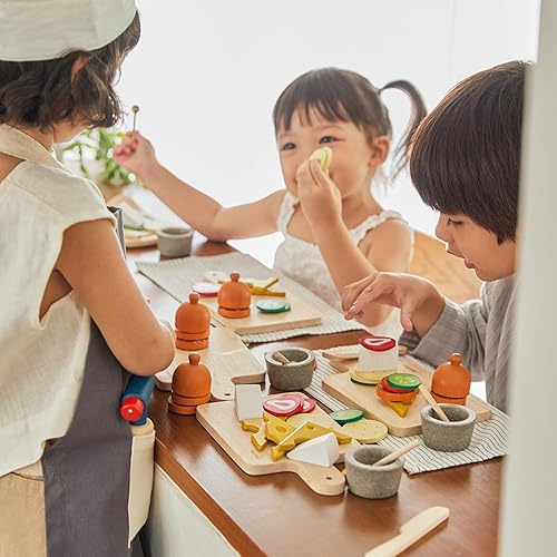 Miniatura 70 de PlanToys - Juego de madera para juegos de simulación de alimentos y bebidas, juguetes de cocina Montessori para niños pequeños y niños, comida