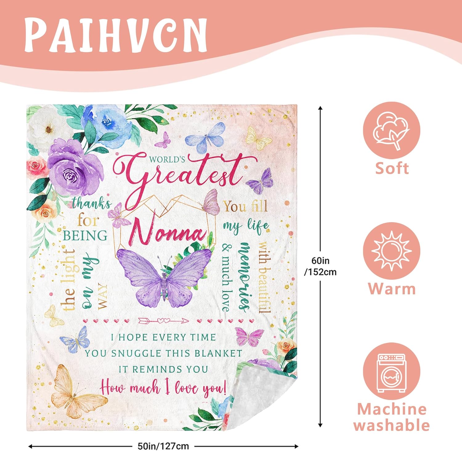 Nonna Gifts, Valentines Day Gifts for Nonna Blanket 60"x50", Birthday/Retirement Nonna Gifts for Grandma from Grandchildren/Grandkids - Image 6