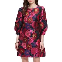Kedera Womens Jacquard Dress Long Puff Sleeves Shift Mini Elegant Floral Dress Summer Business