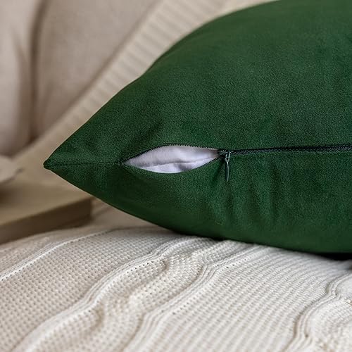 FEVERQIYI Juego de 2 fundas de almohada de terciopelo de 20 x 20 pulgadas, fundas de almohada cuadradas decorativas de color verde militar, fundas