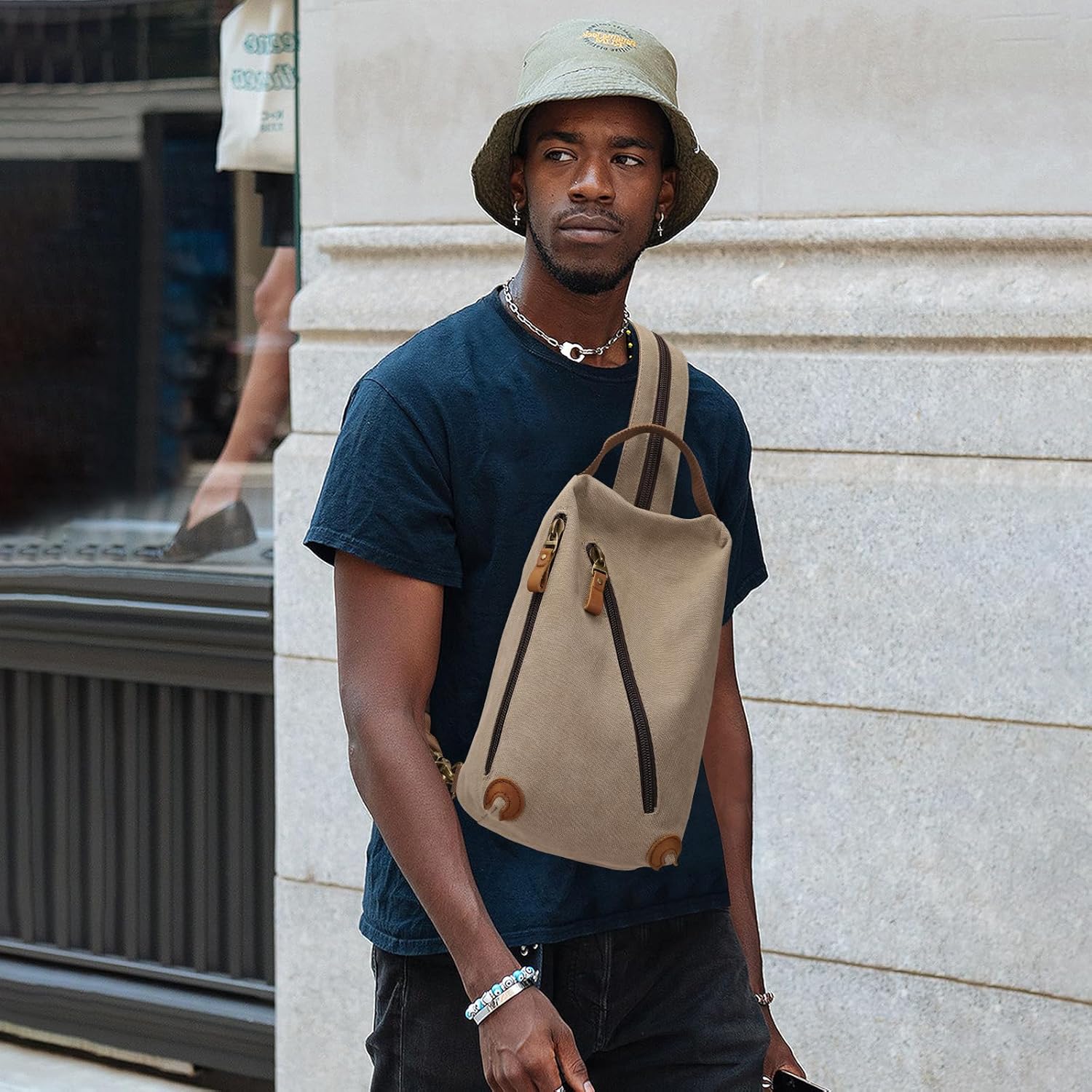 KL928 Canvas Sling Bag Crossbody Bags Small Backpack Pack Travel Purse Convertible Purses for Women Men