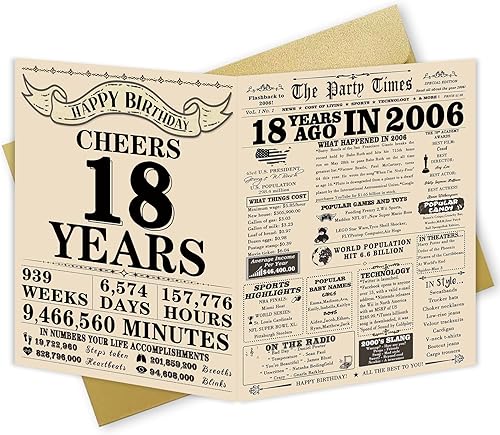 mmuue Tarjeta de feliz cumpleaños 18 para mujeres y hombres, regalos de cumpleaños jumbo de 18 años para hijo e hija, lindas tarjetas de cumpleaños