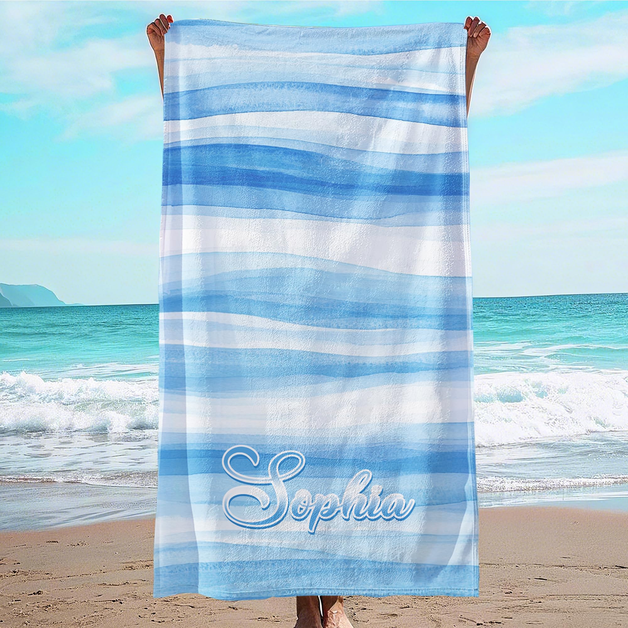 JML Custom Beach Towel with Name, Personalized Microfiber Beach Towel with Name, Large, Soft, Quick Dry & Absorbent for Swim, Pool,Adult,Summer