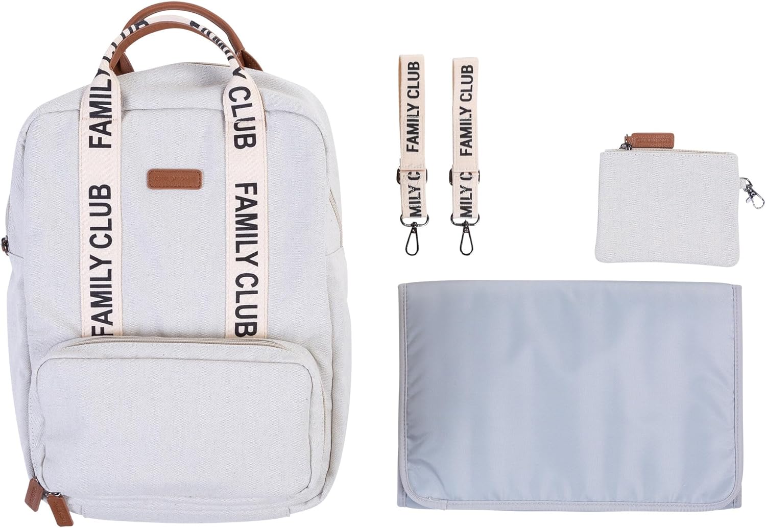 Childhome Family Club Signature Backpack, Water-Repellant Family Travel Backpack, Includes Changing Pad, Stroller Hooks and Trolley Belts, Off White