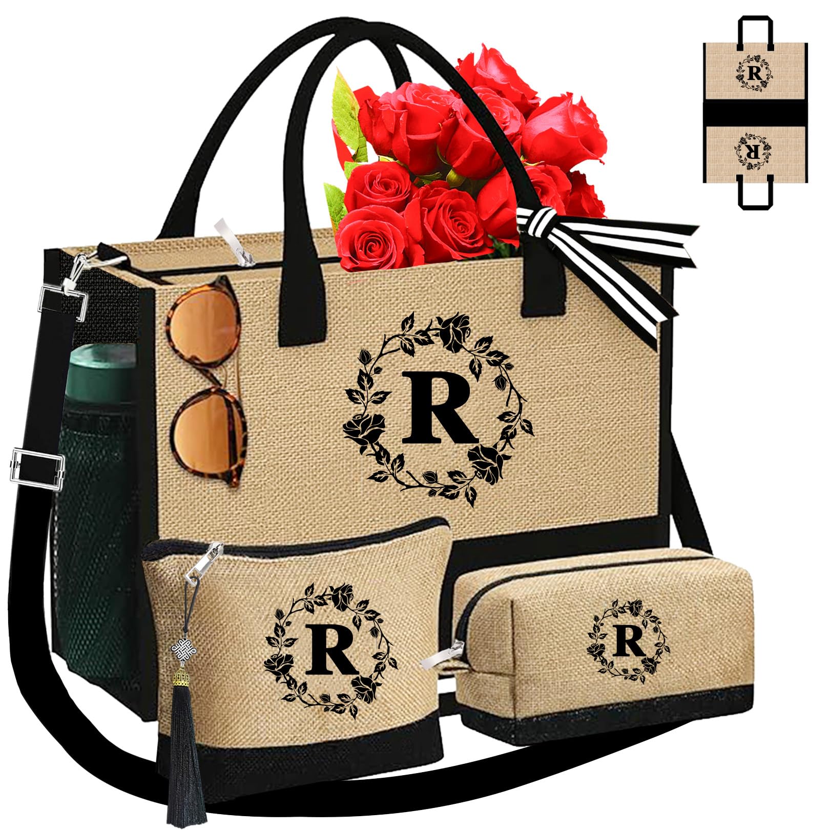Adoryoung Monogram Initial Personalized Canvas Tote Bags for Women, Jute Double-sided Monogrammed Tote Bags Gifts for Women — image 1