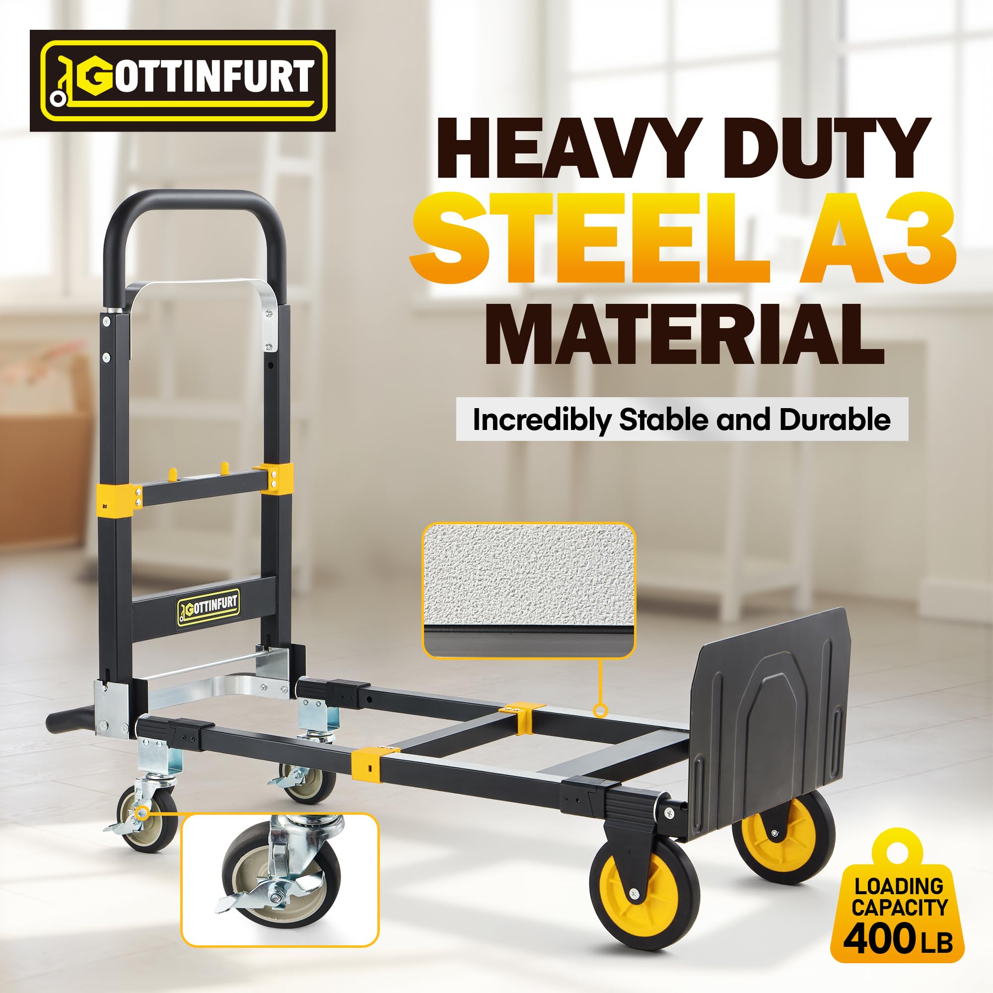 Heavy Duty Hand Truck Dolly 3-in-1, Convertible Hand Truck Steel