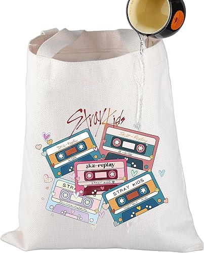 Miniatura 5 de UJIMS SKZ - Bolsa de lona para fanáticos del álbum SKZ, regalo para grupos K-POP, Bolso tote de personajes Skz
