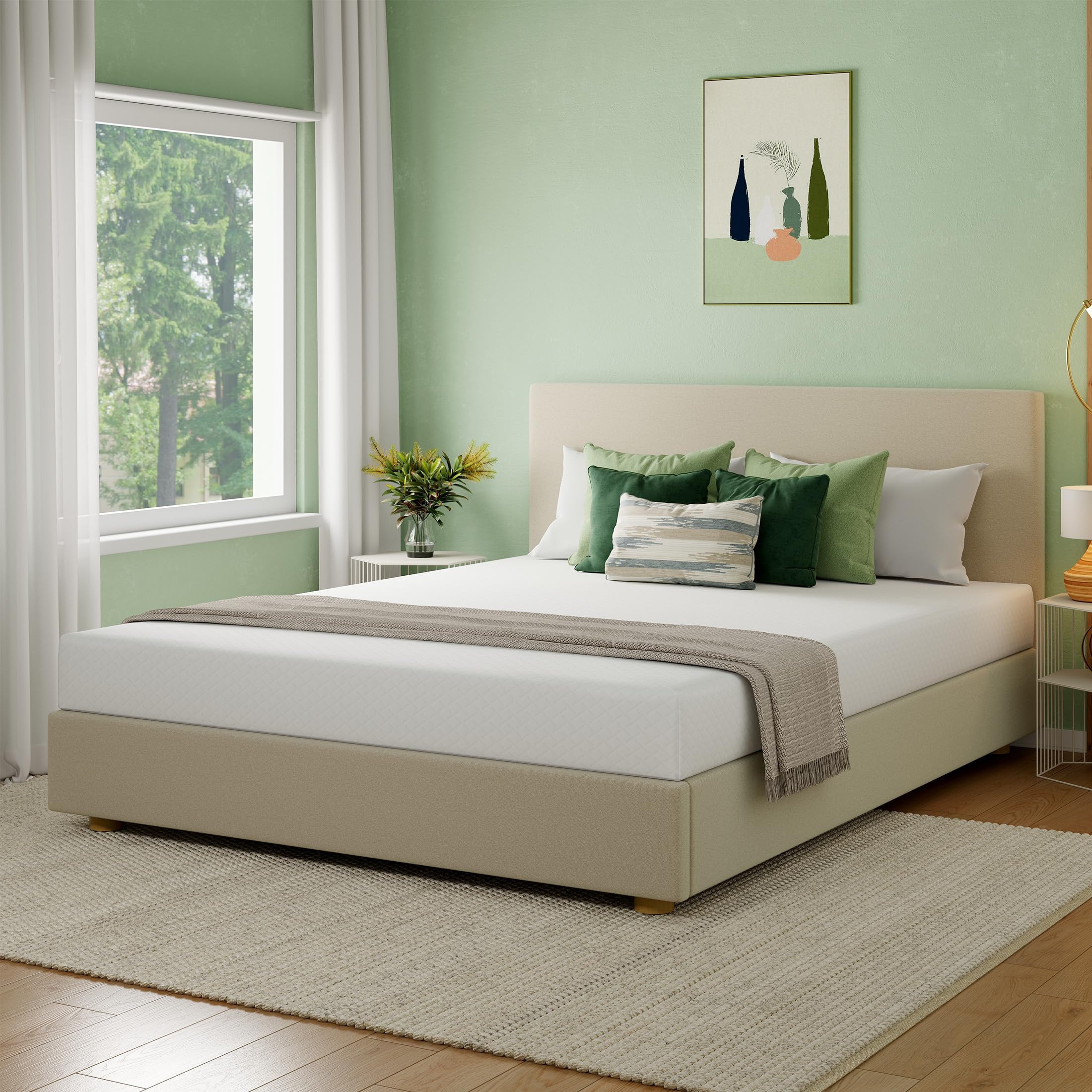 Dyonery Queen Mattress 10 Inch, CertiPUR-US Certified Green Tea Gel Memory Foam Mattress in a Box Fiberglass Free, 60"×80"×10", Medium