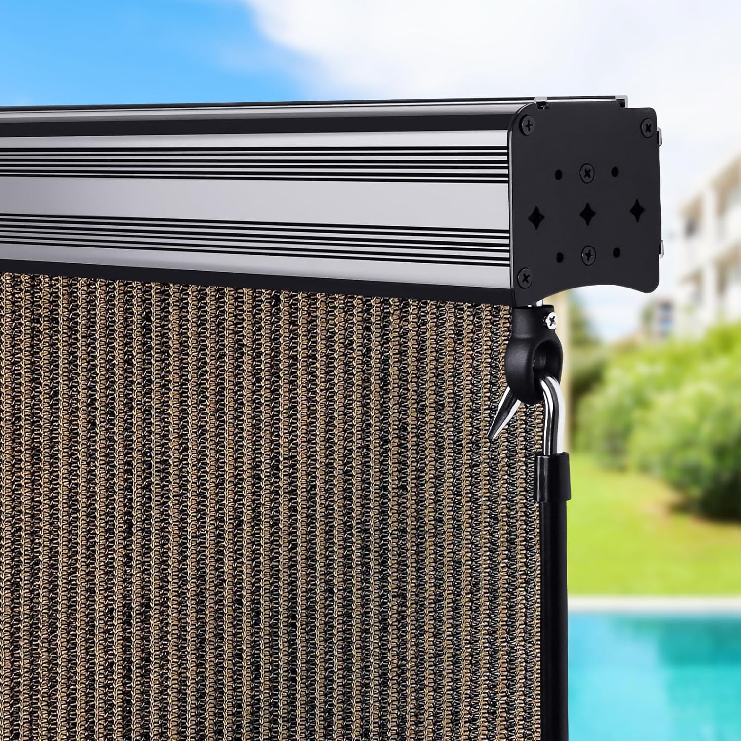 Shade&Beyond Outdoor Roller Shades 8' W x 8' H Cordless Roll Up Blinds with Valance, Exterior Shade Cloth Roll for Patio Porch Pergola, Grey