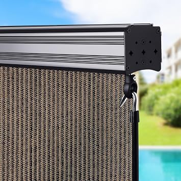 Shade&Beyond Outdoor Premium Roller Shades 8 W x 8 H with Valance, Exterior Roll Up Blinds Shade Cloth for Patio Porch Pergola, Mocha