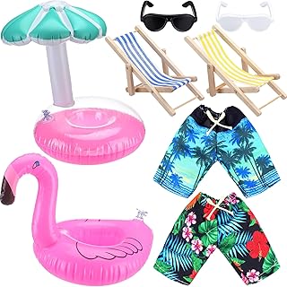 2 Pack Christmas Elf Accessories Beach Elf Clothes Miniature Beach Prop Set Include Chair Swim Ring Sunglasses for Christmas Decoration Accessories