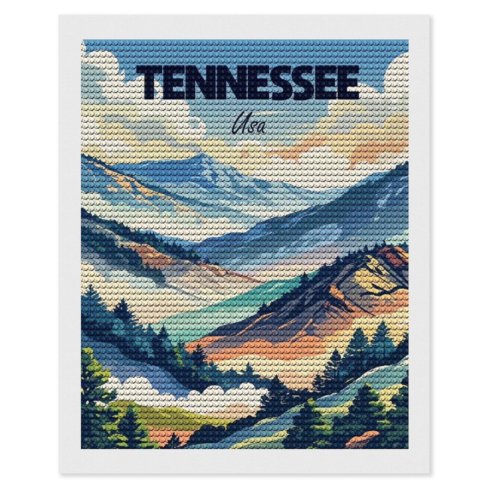 Junmoney Tennessee USA Landscape Diamond Art Canvas 16"x20", for Adults, Pleasing Wall Art Project, Modern Decor, Gift Idea, Nice Detail and Sparkle