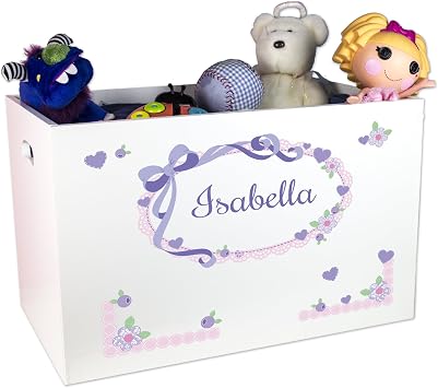 Personalized Toy Storage Box and Bin Newborn Gift Lavender Bow | Personalized Kids Gift