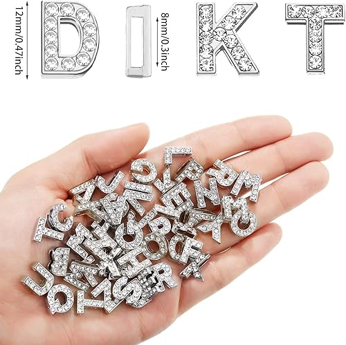 Miniatura 2 de 104 dijes de diamantes de imitación con letras del alfabeto A-Z de 0.31pulgadas (8 mm) de aleación para manualidades, pulseras, collares,