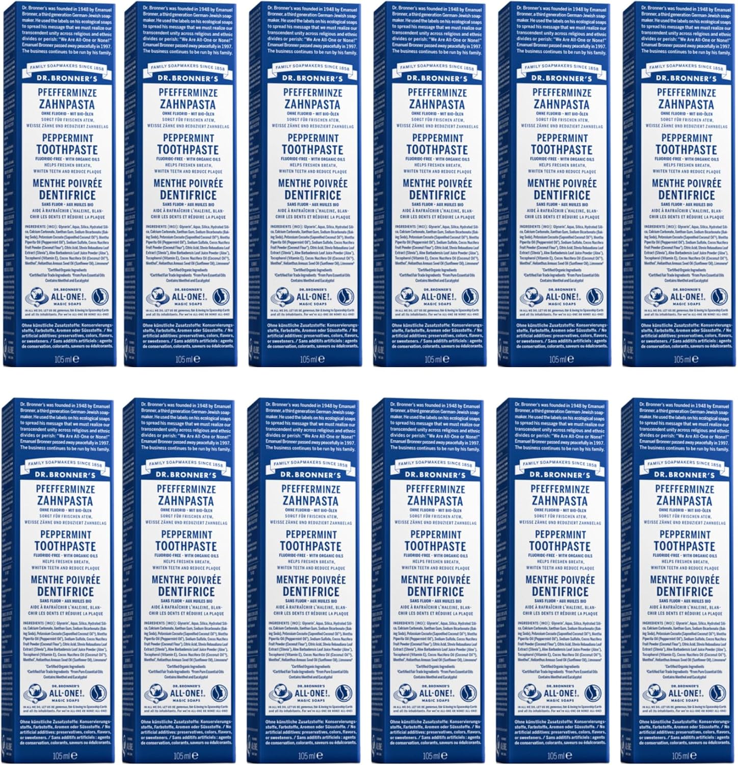 Dr Bronner's All One Toothpaste Peppermint, 12 x 105ml Amazon.co.uk
