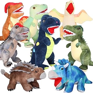 Leitee 8 Pcs Marine Animal Dinosaur Stuffed Animal Set Dinosaur Plush Toys Soft Stuffed Dinosaur Assortment Tyrannosaurus Triceratops Cuddly Plush Stuffed Animals for Boys and Girls Party