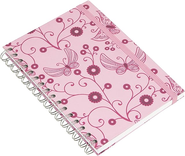 Pinal A5 Hard Cover Wirebound Notebook Butterfly Pink Plain