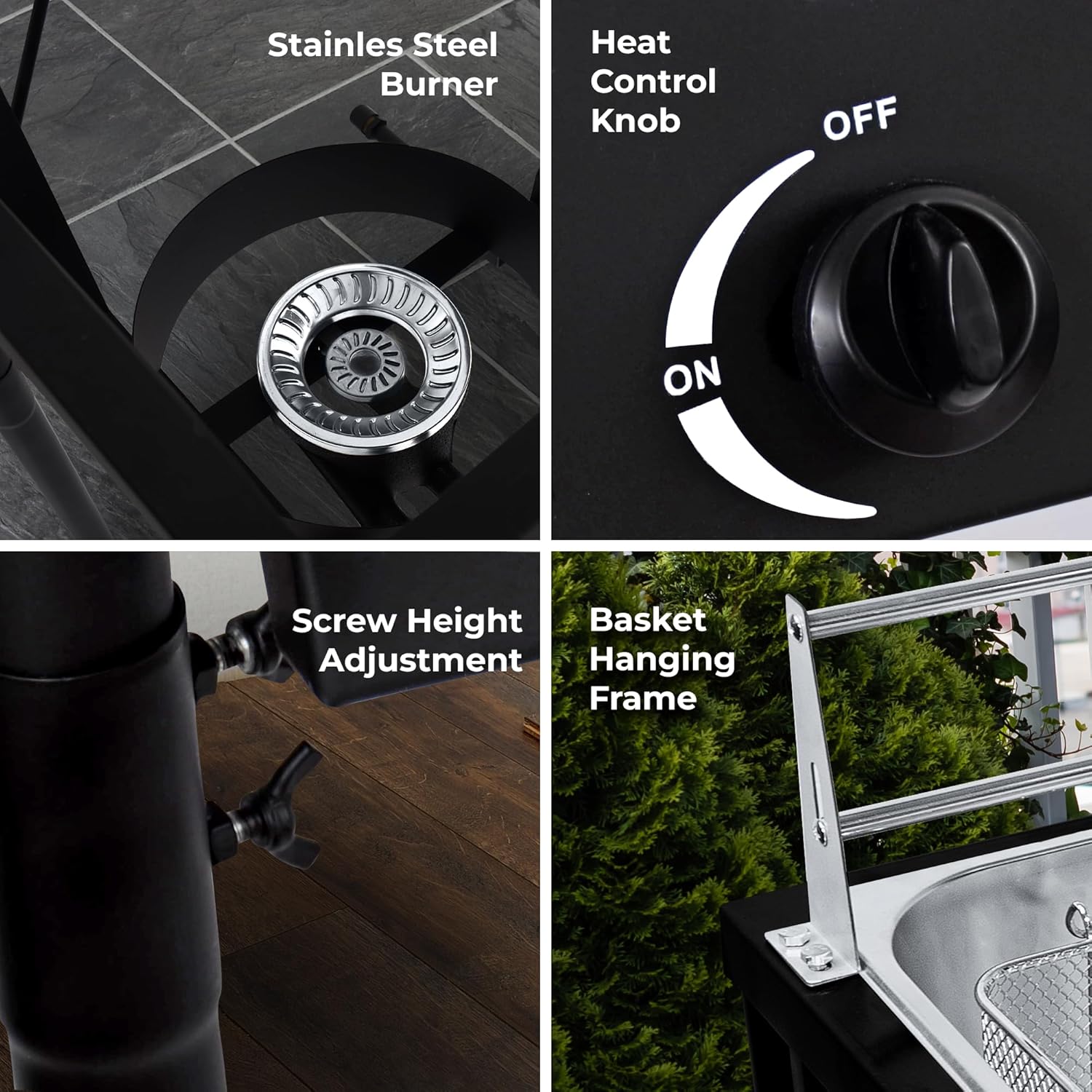 Two Tank Outdoor Deep Fryer with Baskets | Propane Deep Fryer with 2 Stainless Steel Basket & Lid Covers | Large Oil Tank Capacity with Regulating Knobs (Black)