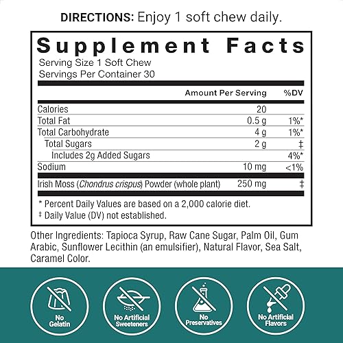 Vista 8 de Force Factor El musgo marino mastica un bienestar diario y antioxidante, un caramelo salado (30 masticables suaves)