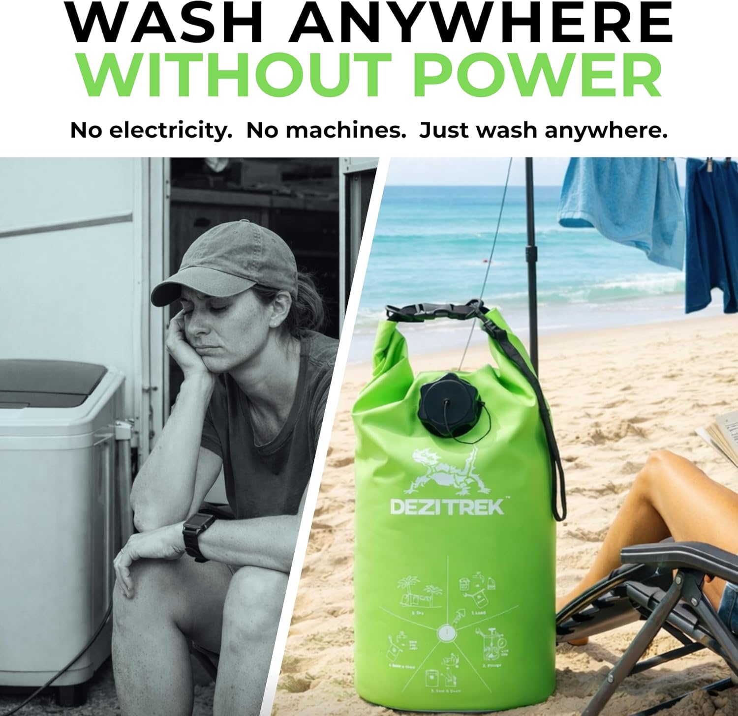LARGE Portable Washing Machine – Off-Grid Laundry System, High Capacity Manual Clothes Washer with Plunger, No Power Needed, for Camping, RV, Travel