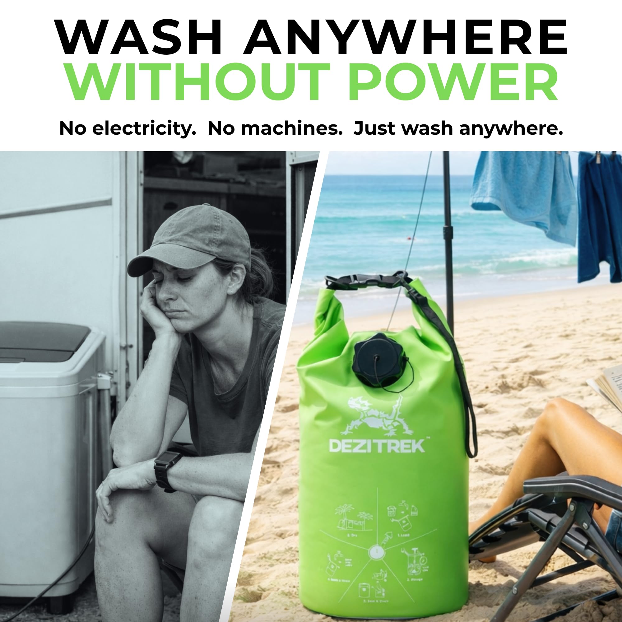 All in One Handwaschbeutel und Kolben-Set – netzunabhängige Waschmaschine, nicht elektrisch, für Camping, Reisen, umweltfreundlich, tragbar, manuelle Wäschetasche, Wäschesack für Wohnmobile | Waschen Sie alltägliche Reisewäsche ohne Strom. Leichte manuell