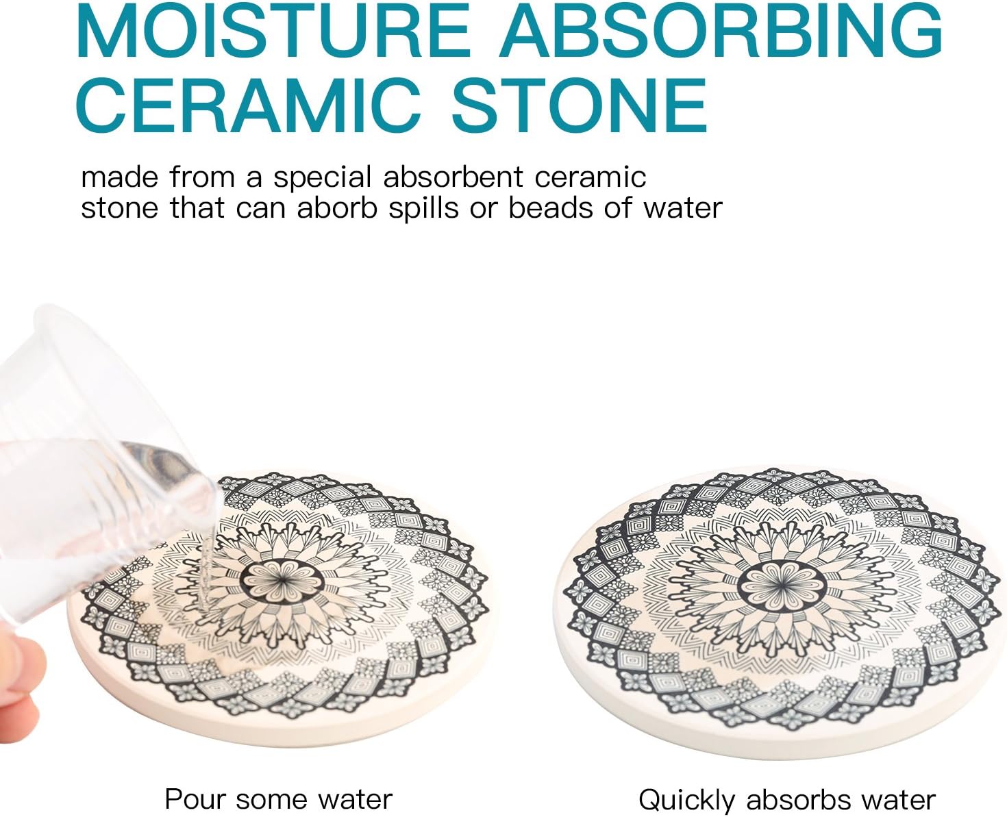 Limited Discount Absorbent Stone Drink Coasters, IPHOX Set of 4 Absorbent Ceramic Coaster Set for Drinks with Cork Base, Prevent Furniture from Dirty and Scratched, Suitable for Kinds of Mugs and Cups (Mandala Style)