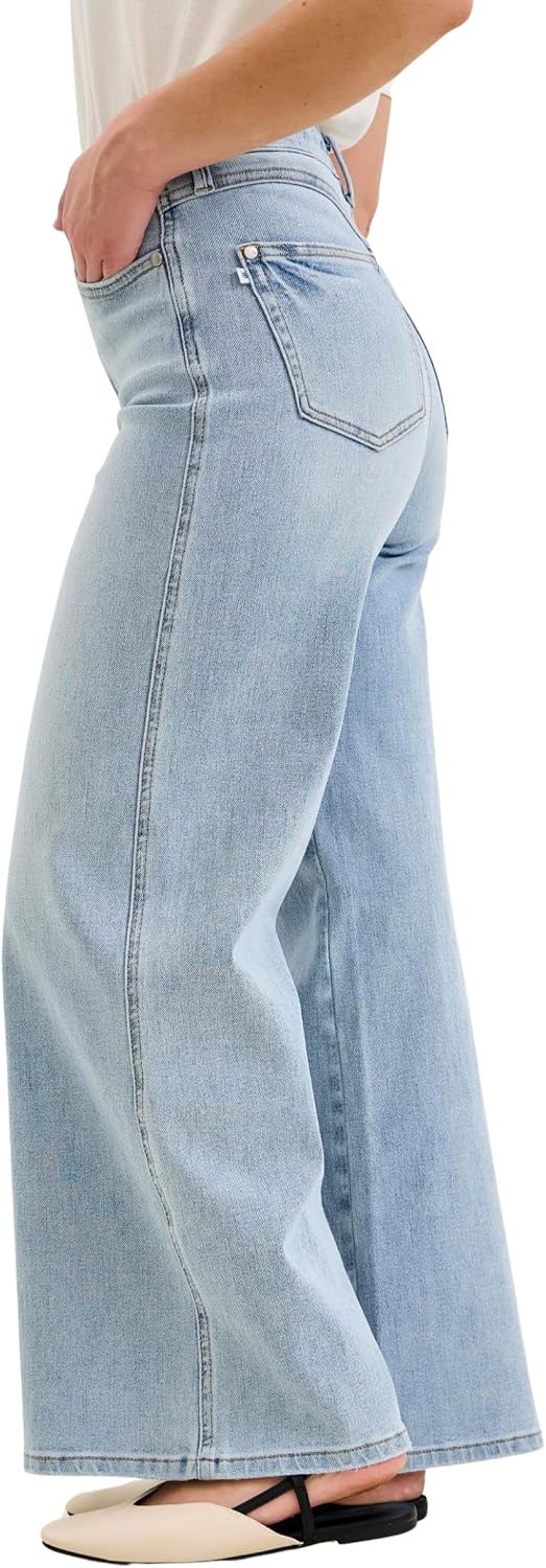 Judy Blue High Waist Tummy Control Light Wash Retro Wide - Petite, Inseam 30"