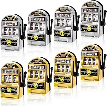 Deekin 12 Pcs Slot Machine Bank Mini Slot Machine Toy with Spin Reels Golden Silver Lucky Bank