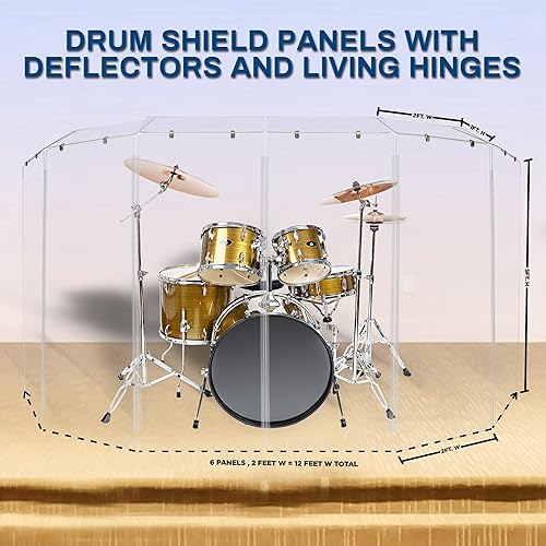 Miniatura 6 de Drum Shield de 4 pies con deflectores y bisagras de plástico, viene con 6 paneles de tambor, bisagras de plástico y conectores de deflectores,
