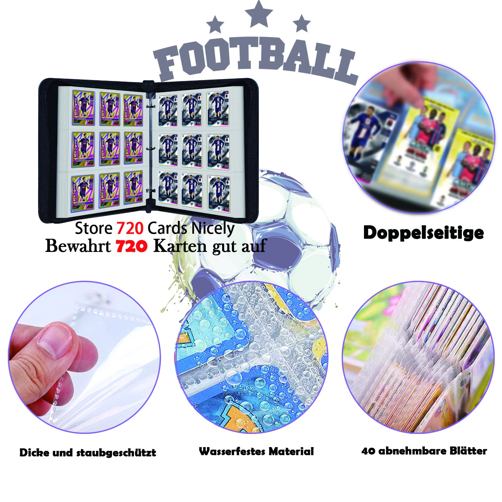 Sammelkartenalbum Für Fußball-Karten – 440 Taschen, PU-Leder, Reißverschluss, Mit Tragegurt