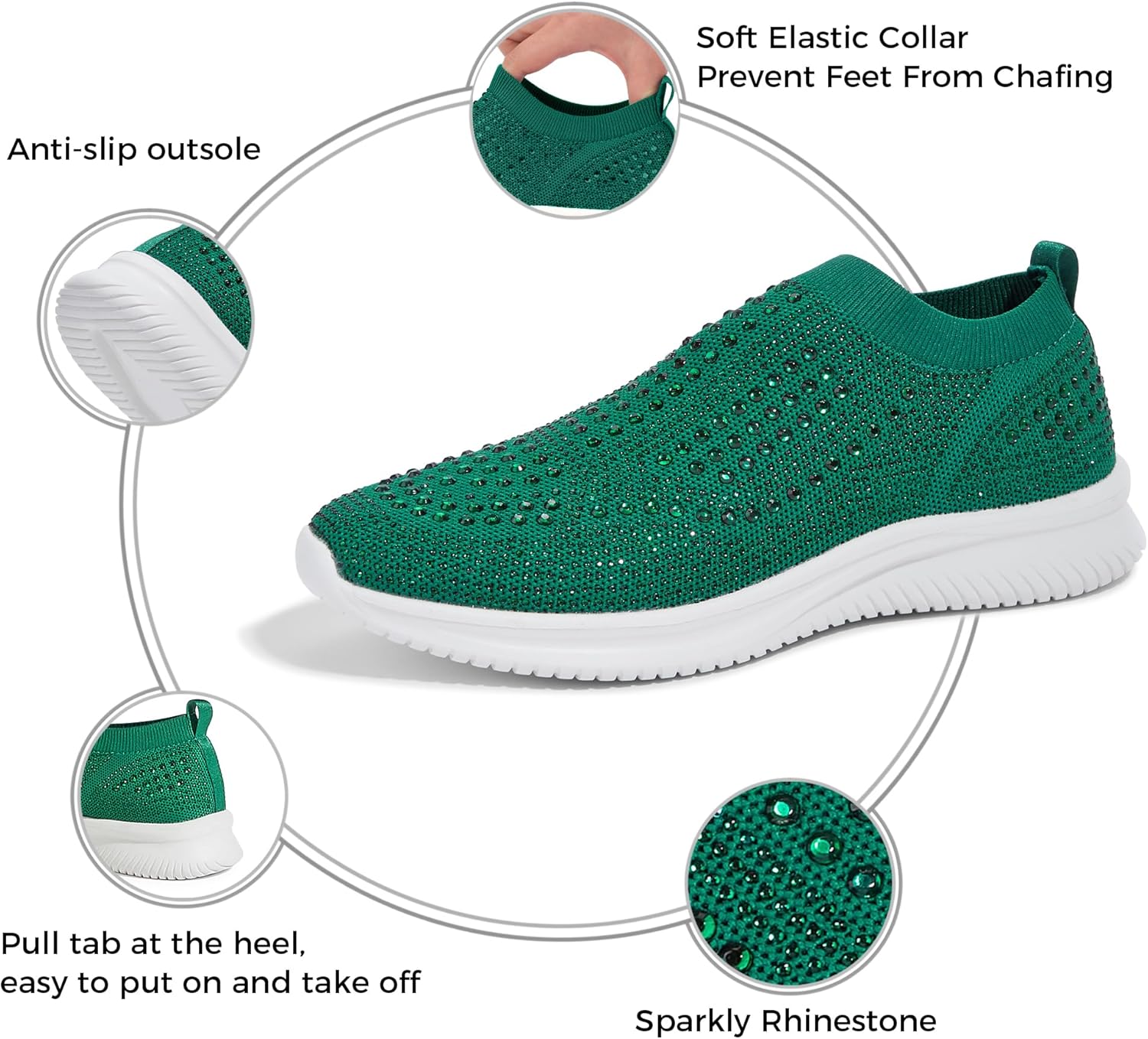 BELOS Women's Rhinestone Mesh Slip On Walking Shoes Fashion Breathable Spakle Glitter Sneaker - Image 4