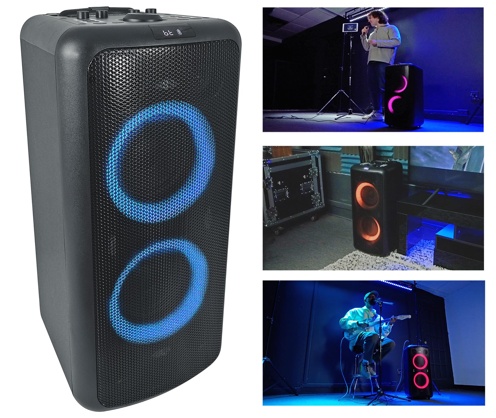 Rockville Bundle: (1) Rockville Elite Party 65 Bluetooth Party Speaker Extremely Loud Bundle with (1) Rockville RWM1203VH VHF Wireless Dual Microphone System, (1) Rockville iStand 20 Tripod (3 Items)