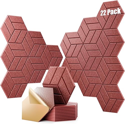 Miniatura 26 de 12 paneles acústicos autoadhesivos, paneles de espuma a prueba de sonido de 12 x 10 x 0.4 pulgadas para paredes, paneles de pared hexagonales