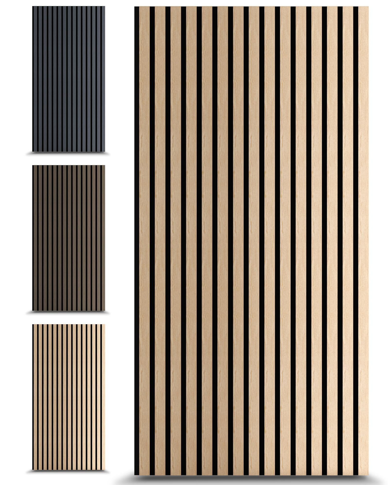4 pannelli acustici in legno 120x60 cm con lamelle rovere chiaro – pannelli da parete per ridurre il riverbero in casa e in ufficio – rivestimento parete 3D interno