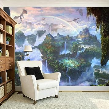 Fantasy World Forest Tapestries,Fairy Tale Landscape Fly Dragon 80X60Inch