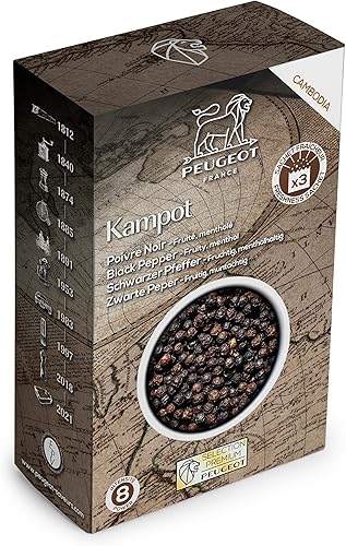 Peugeot Granos de pimienta negra Kampot de Camboya, 2.12 oz - 3 sobres frescos de 0.71 oz