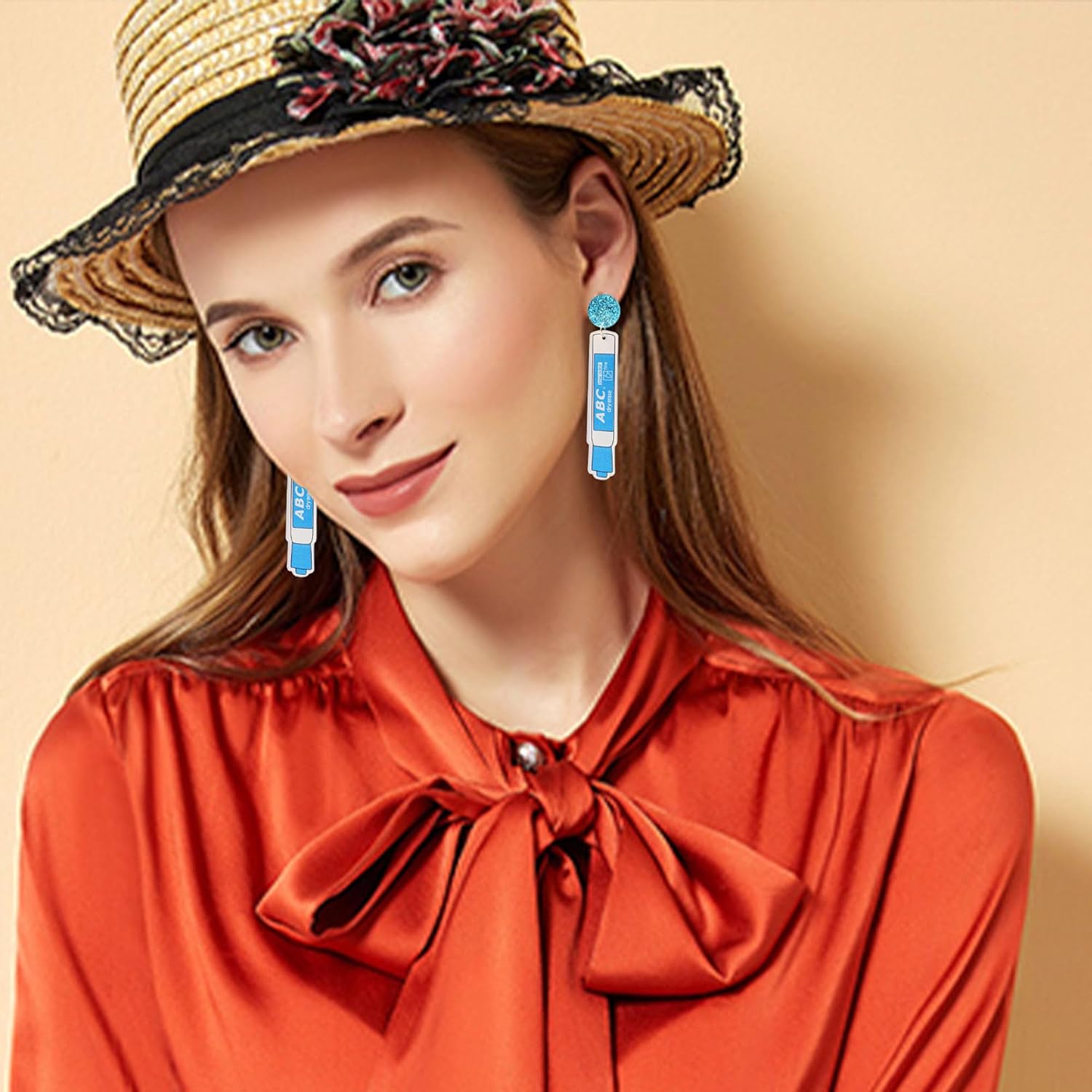 Cute Colorful Marker Pen Stud Earrings Acrylic Pencil Teacher Drop Dangle Earrings Teachers Appreciation Day Creative Jewelry Gift for Women - Image 3