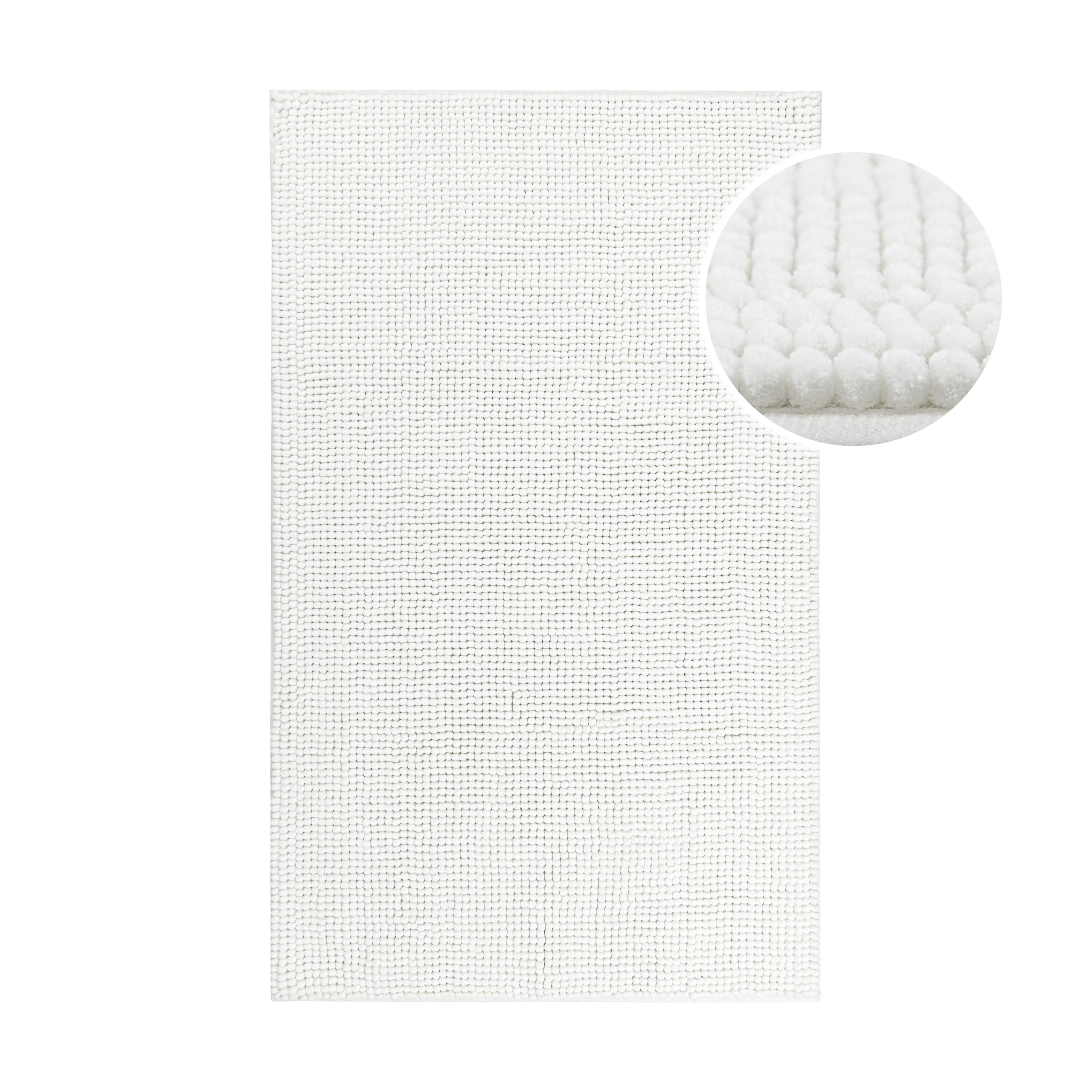 Tappeto da bagno moderno in ciniglia di WECONhome Basics - antiscivolo, lavabile, assorbente - Stile per ogni bagno – Balu (70 x 120 cm, bianco)