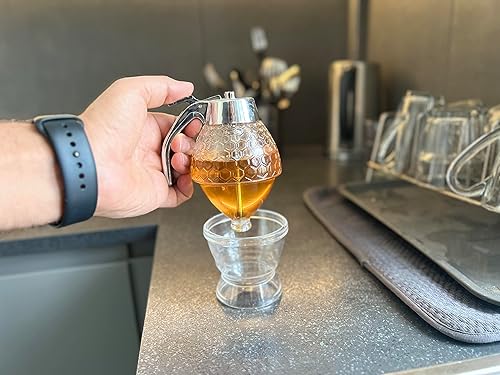 Miniatura 4 de Tarro dispensador de miel, a prueba de goteo, dispensador de jarabe de arce, atractiva maceta de miel en forma de panal - Tarro de miel con soporte,
