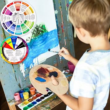Outus 2 Pcs Color Wheel, Paint Mixing Learning Guide Art Teaching Tool Color Wheels for Makeup Blending Board Chart Mixed Guide Mix Colours(9.06 Inch/ 23 cm)