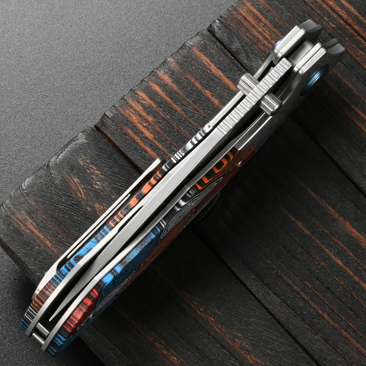 Sitivien ST272 Damascus Steel Blade Folding Knife, Colorful G10 Handle Knife with Ball Bearing for Outdoor Camping, Hiking, Fishing(Color)