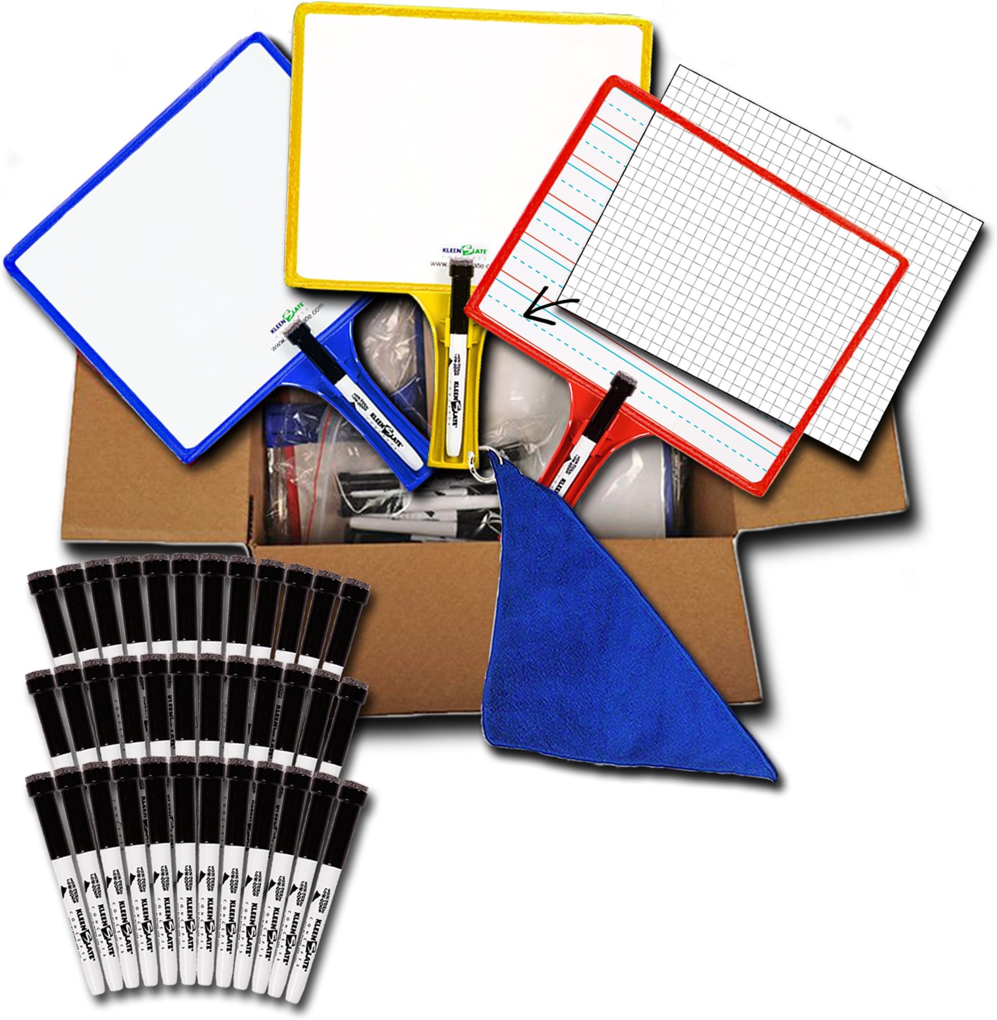 (36) KleenSlate 2-Sided Customizable Whiteboard w/Clear Dry Erase Sleeve for Interchangeable Templates and Graphic Organizers-Bonus 36 Microfiber Cloths w/Bookbinder Rings and 36 Markers