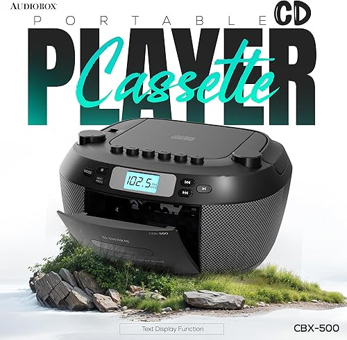 Miniatura 2 de Audiobox Reproductor portátil de CD y cassette, Bluetooth 5.3 Boombox, radio AMFM, USB, MicroSD, entrada AUX, doble, con control remoto - Negro