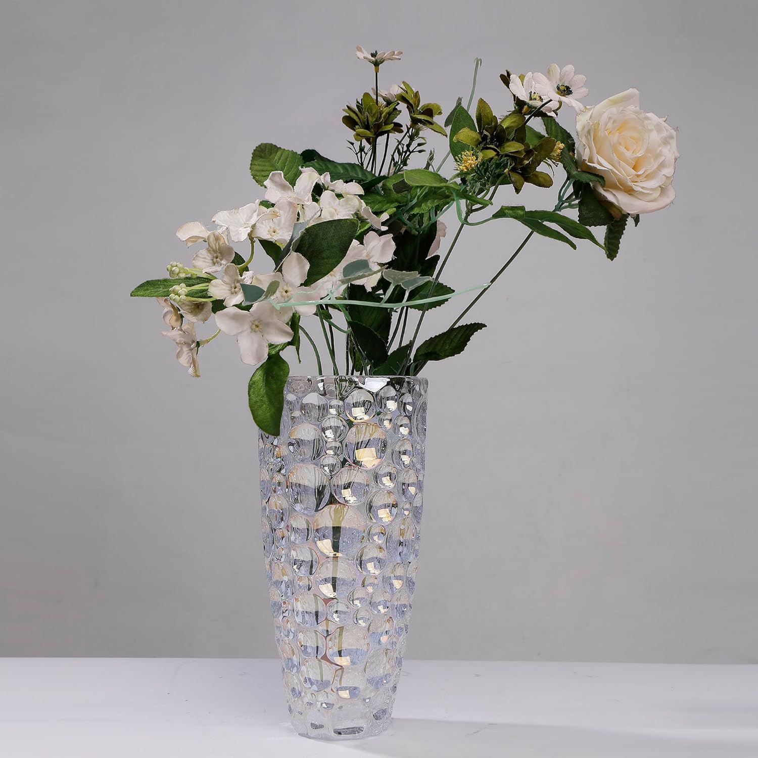White dot Crystal Glass vase 9.8 inch,Large Flower Vase,Modern Vase for Living Room, Bedroom, Kitchen, Dining Table, Mantle, Wedding. (White) - Image 7