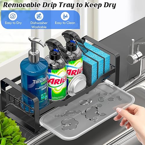 Miniatura 5 de Organizador de fregadero con soporte para esponja, soporte para esponja para fregadero de cocina, organizador de fregadero de cocina para